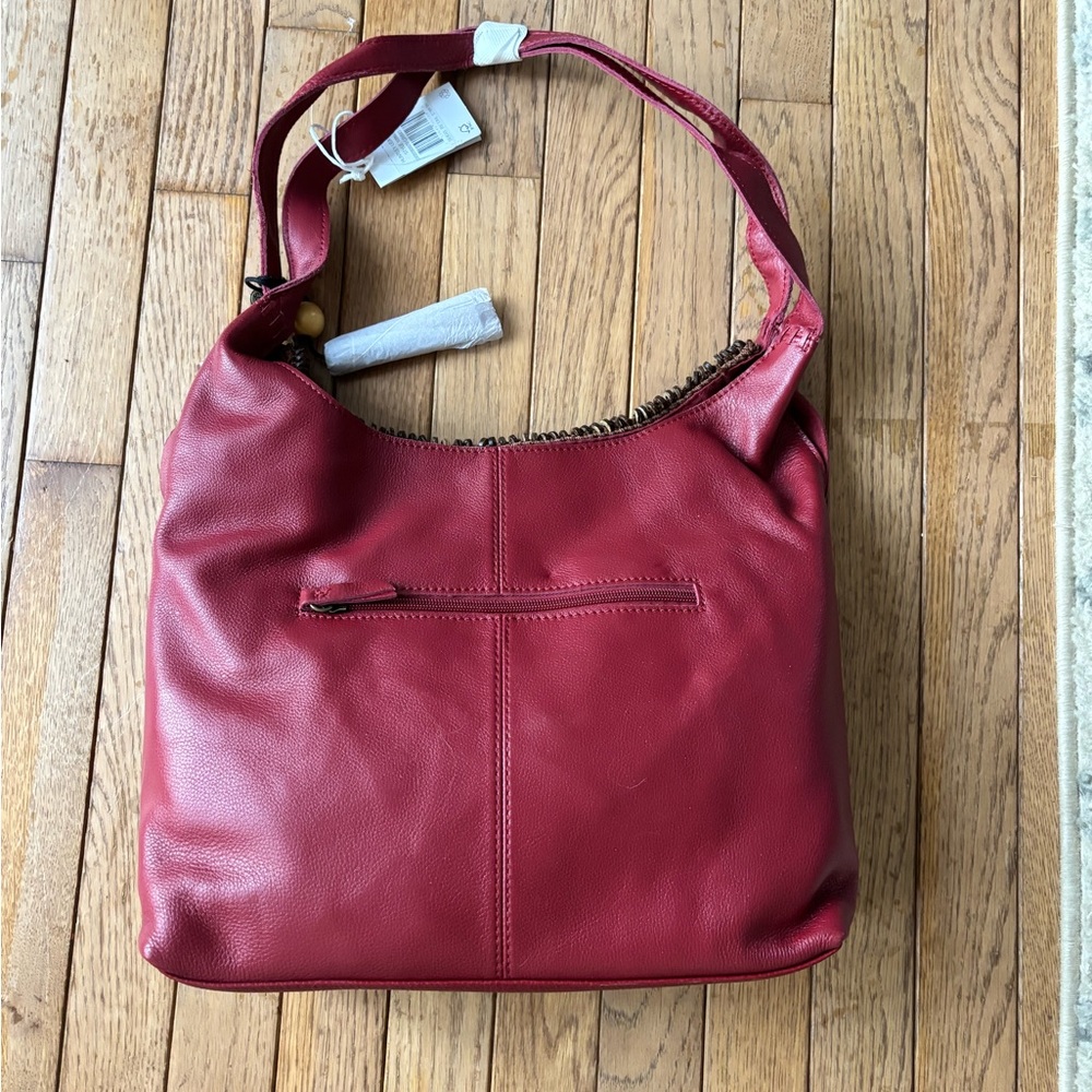 The Sak Red Leather Shoulder Bag with Whipstitch Trim - Picture 2 of 5
